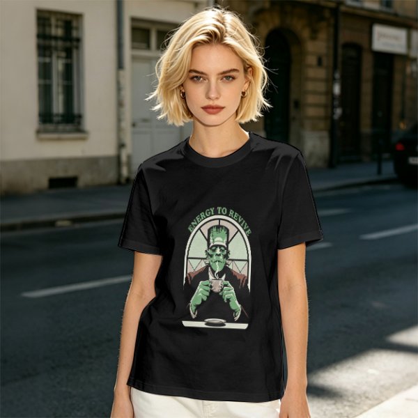 Frankenstein Monster Coffee T-Shirt Energy To Revive