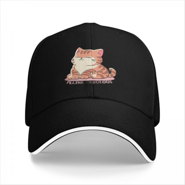 Black Baseball Cap with Cute Orange Tabby Cat Feline Fabulous Print