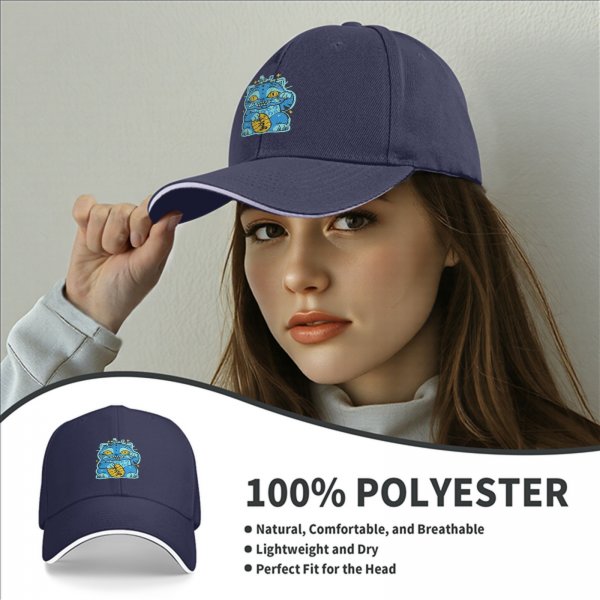 Black Baseball Cap With Blue Maneki-Neko Lucky Cat Graphic