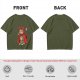 Olive T-shirt with a tabby cat in a devil hood and skull cat graphic