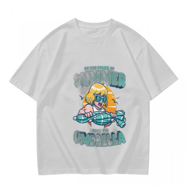 Olive Summer Umbrella Graphic T-Shirt with Retro Beach Illustration