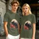 Olive T-Shirt with Relaxed Black Cat Gaming Snack Print