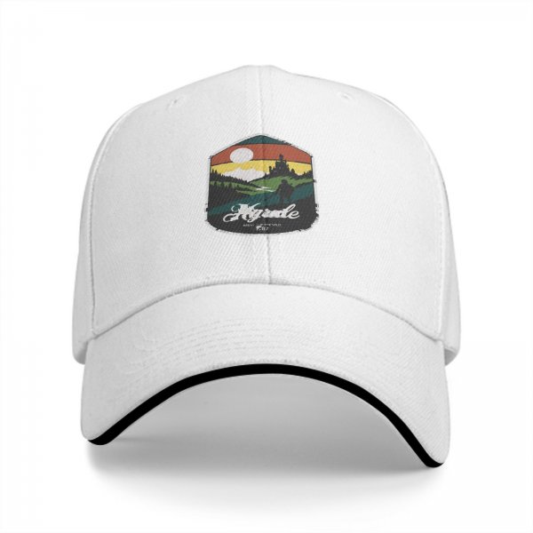 Black Baseball Cap with Retro Outdoor Landscape Graphic Patch