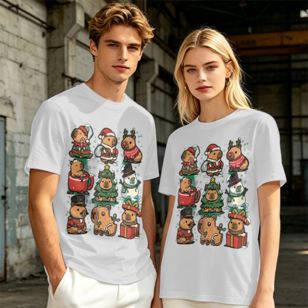 Christmas Capybara Characters Graphic T-Shirt