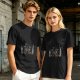 Olive green graphic t-shirt with symmetrical dark and orange artwork
