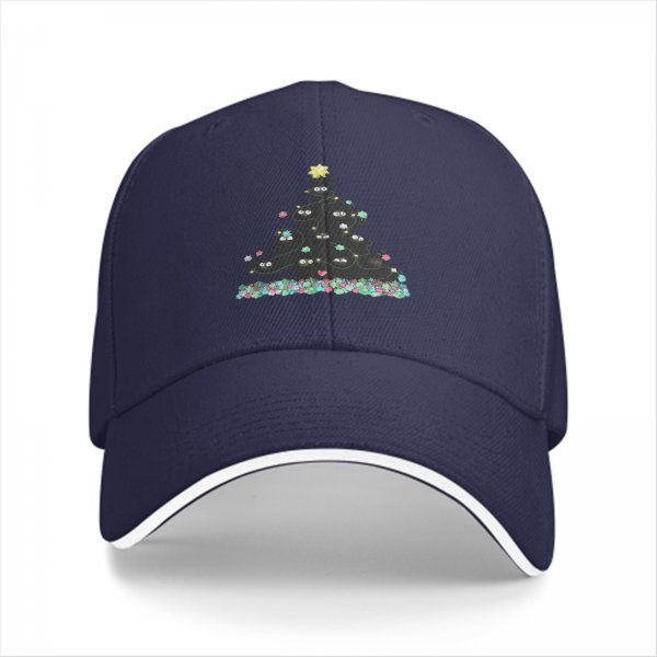 Black Baseball Cap With Cute Soot Sprite Christmas Tree Design