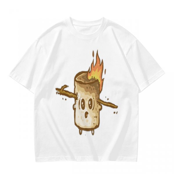 Olive T-Shirt With Surprised Burning Marshmallow Graphic
