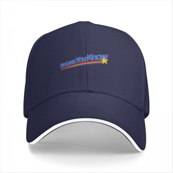 Black baseball cap with 'The Less You Know' retro graphic