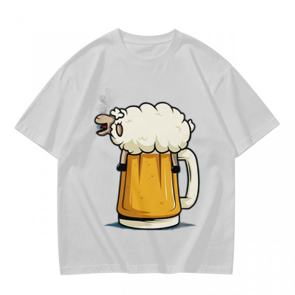 Olive Green T-Shirt With Funny Sheep Beer Mug Graphic
