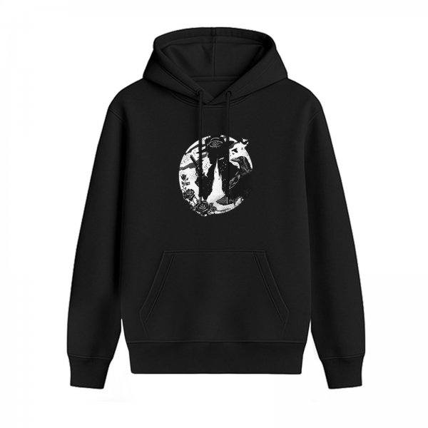 Black Hoodie With Dark Fantasy Circular Graphic Print