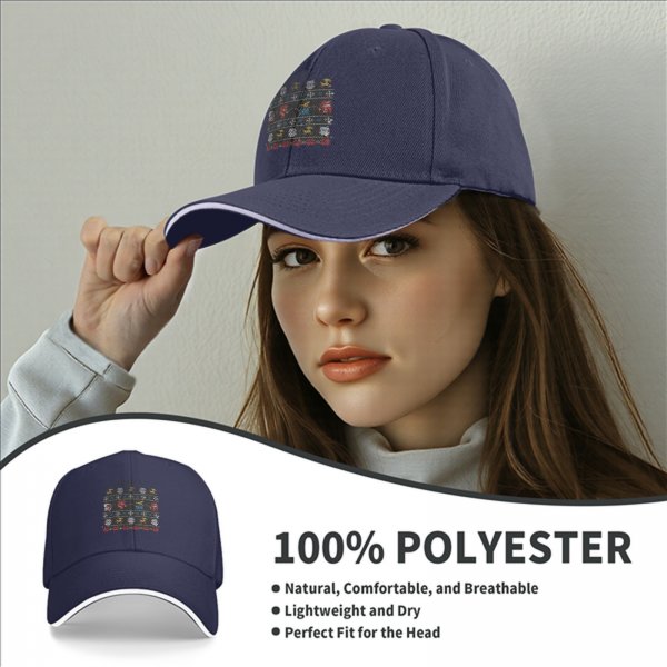 Black Baseball Cap With Ugly Christmas Style Fantasy Character Print