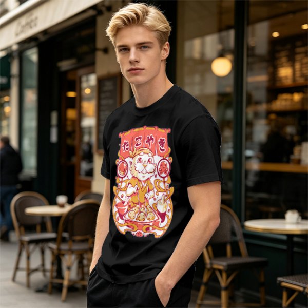 Olive T-Shirt with Cute Takoyaki Chef Graphic Print