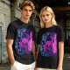 Olive Green T-Shirt With Neon Hollow Knight Character Art