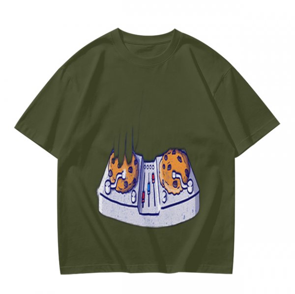 Olive Green T-Shirt With Cookie DJ Mixer Graphic Print