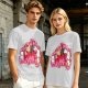 Olive green t-shirt with cute cats and love hearts graphic