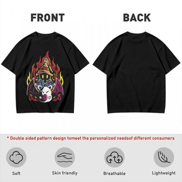 Olive T-shirt with Final Fantasy Vivi and Moogle Fire Artwork