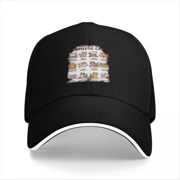 Black Baseball Cap With Domestic Cat Behavior Illustrations