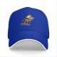Black baseball cap with cartoon duck riding a rocket launch design