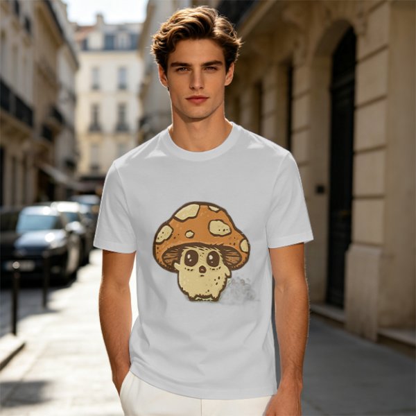 Olive Green T-Shirt With Cute Mushroom Skull Graphic