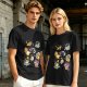 Olive T-Shirt With Playful Space Cats Graphic Print