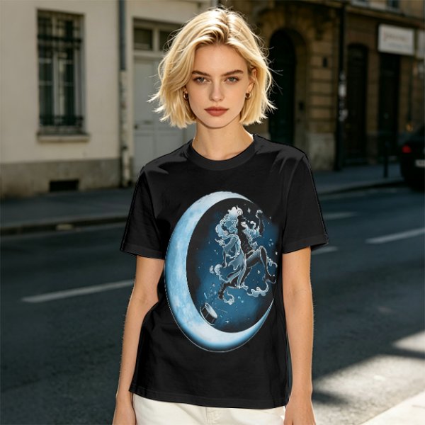 Olive T-Shirt With Crescent Moon And Dancing Spirit Graphic