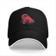 Black Baseball Cap With Playful Black Cat Red Graphic Design
