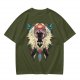 Olive Green T-Shirt With Fantasy Forest Spirit Graphic Print