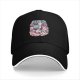 Black baseball cap with cute dinosaur chef and anime character graphic