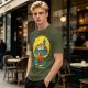 Olive T-Shirt with Trippy Mushroom House Graphic Design