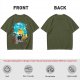Olive T-shirt with anime pig pilot and seaplane graphic