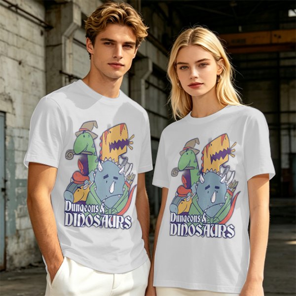 Olive Dungeons & Dinosaurs Graphic T-Shirt with Fantasy Dinosaur Art