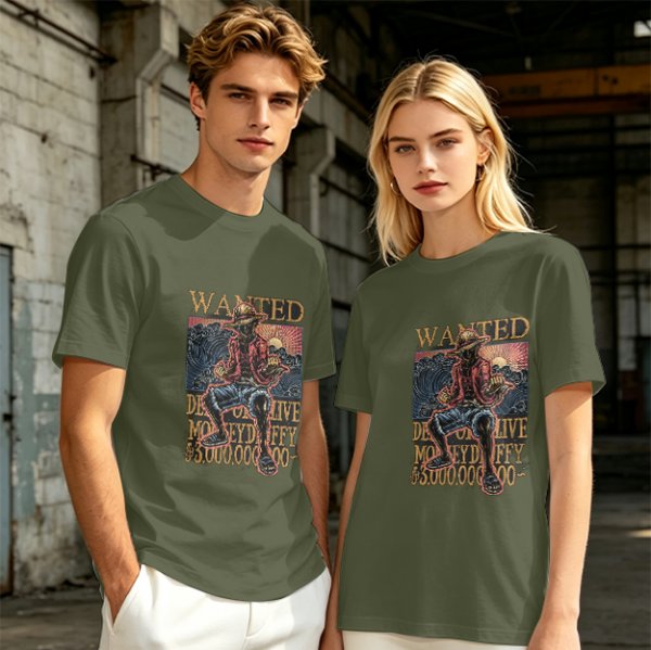 Olive Anime Wanted Luffy Graphic T-Shirt