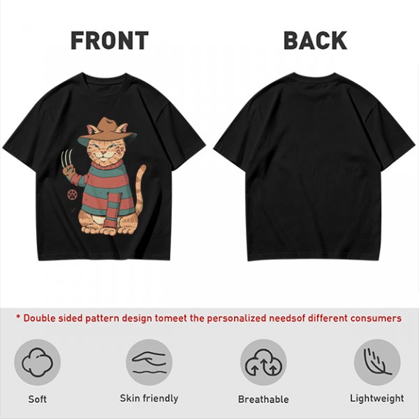 Olive T-Shirt With Freddy Krueger Themed Cat Graphic