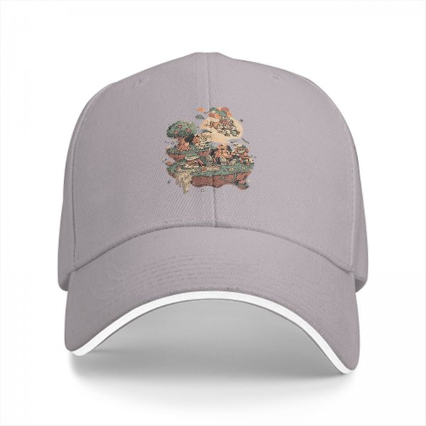 Black Baseball Cap With Whimsical Floating Island Art Print