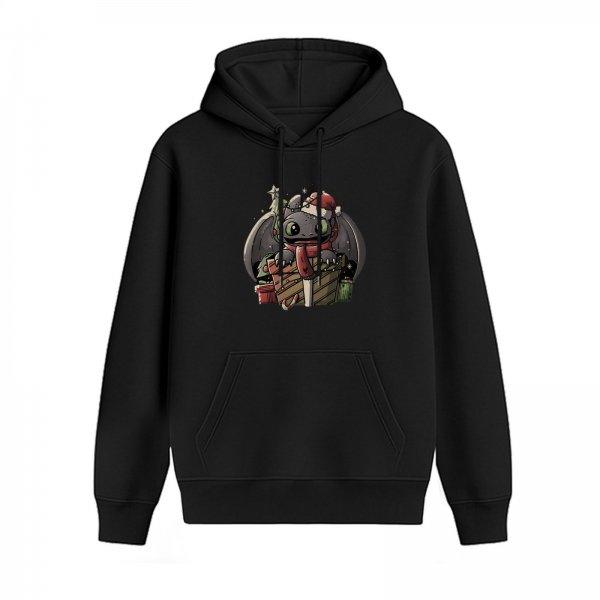Black hoodie with Christmas Toothless dragon graphic