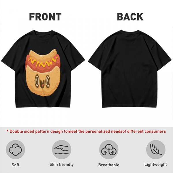 Olive T-Shirt With Cute Cartoon Hot Dog Graphic Print