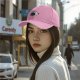 Black Baseball Cap With Cute Sleepy Cat Graphic Design