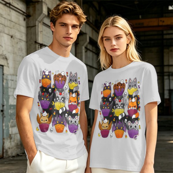 Halloween Animal Cupcake Graphic T-Shirt For Spooky Season