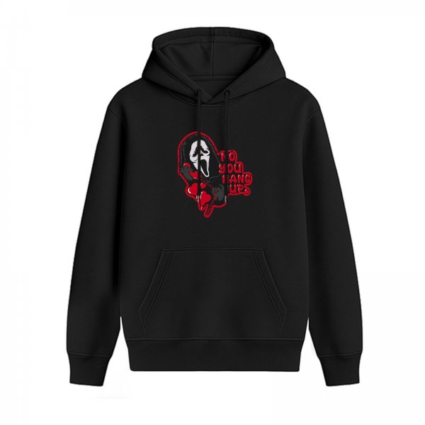 Black hoodie with Ghostface 'I'll Make You Hang Up' horror graphic