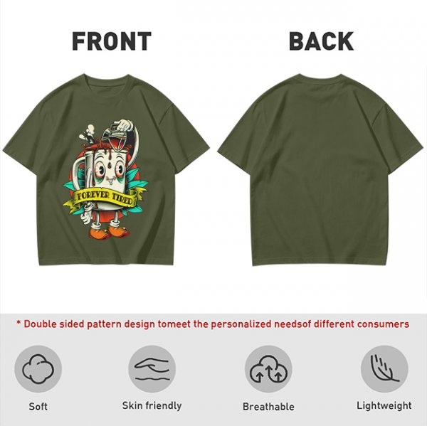 Forever Tired Coffee Mug Cartoon Character T-Shirt Design