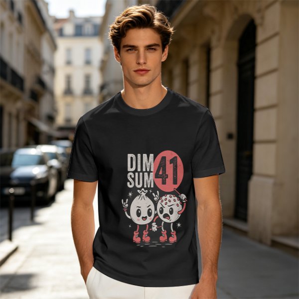 Olive Graphic T-Shirt with Dim Sum 41 Cartoon Characters