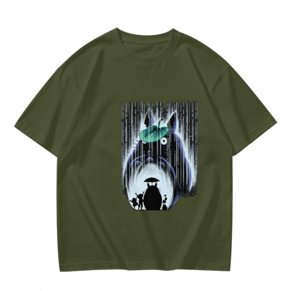 Olive T-shirt with My Neighbor Totoro Rain Scene Print