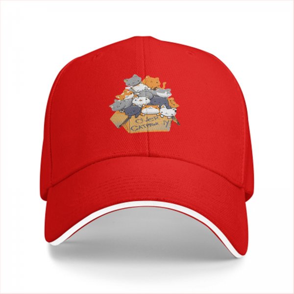 Black baseball cap with cute cats in a box graphic