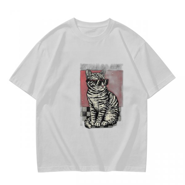 Olive T-Shirt with Cool Sunglass Wearing Tabby Cat Graphic