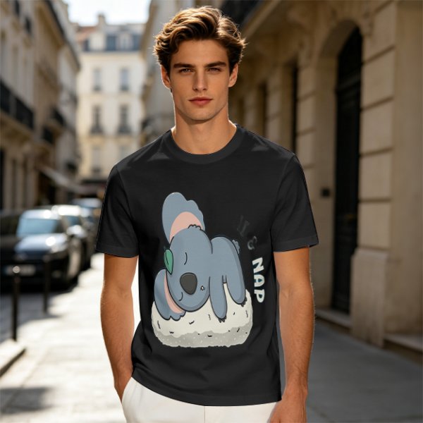 Olive T-Shirt with Sleeping Koala Nap Graphic