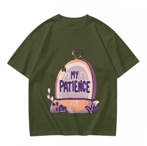Olive T-Shirt With 'My Patience' Gravestone Graphic Print