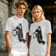 Olive Green T-Shirt With Cartoon Crow Holding Coffee Mug Print