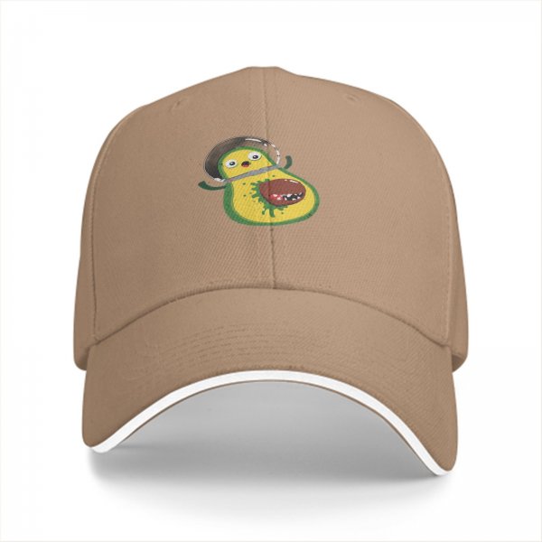 Black baseball cap with cartoon astronaut avocado print