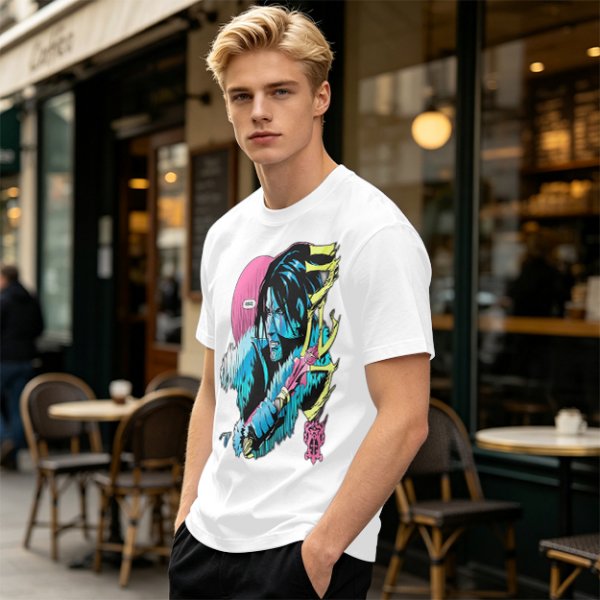 Olive T-shirt with Anime Vampire Hunter Character Graphic