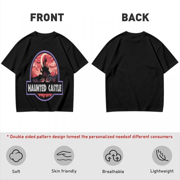 Olive T-Shirt with Haunted Castle Silhouette Graphic Design